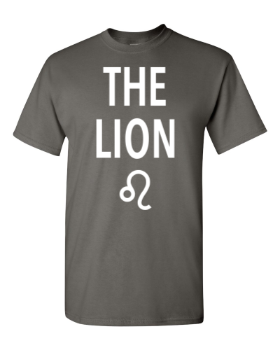 The Lion (Leo) on a charcoal adult tee