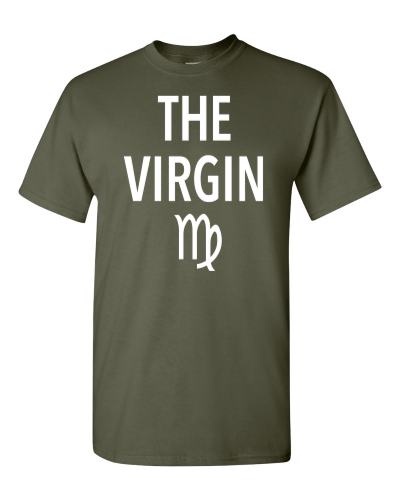 The Virgin (Virgo) on a military green adult tee
