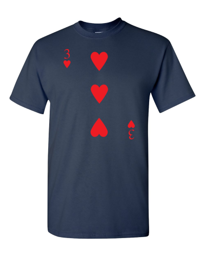 Three of Hearts on a navy adult tee