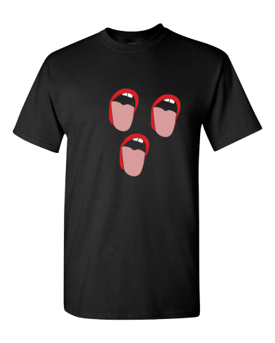 Tongue Out Face on a black adult tee