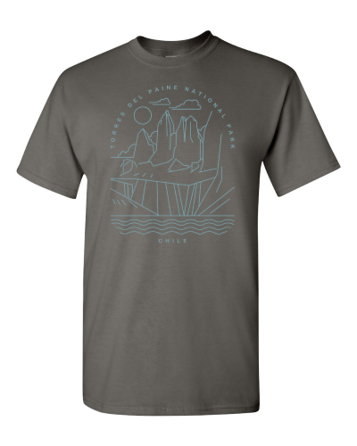 Torres del Paine on a charcoal adult tee