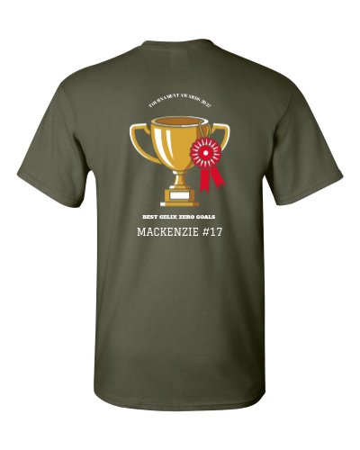 Tournament Awards on a military green adult tee