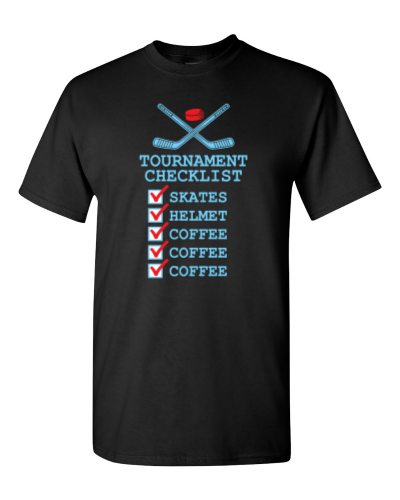 Tournament Checklist on a black adult tee