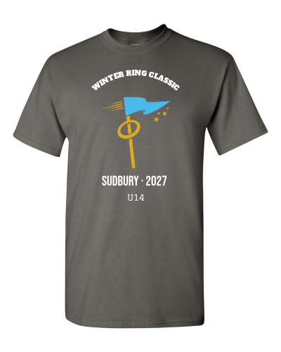 Tournament Pennant on a charcoal adult tee