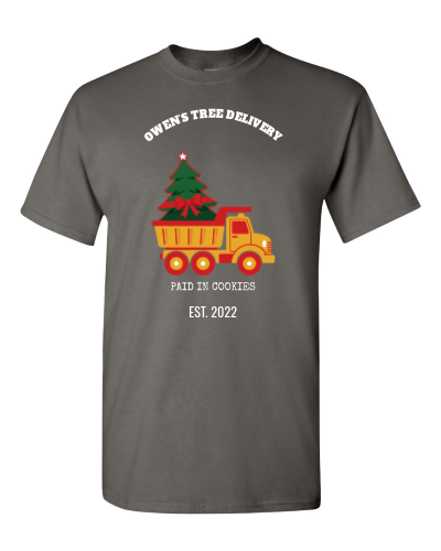 Tree Delivery Co. on a charcoal adult tee