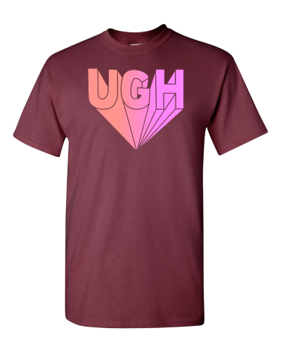 Ugh Ombre on a maroon adult tee