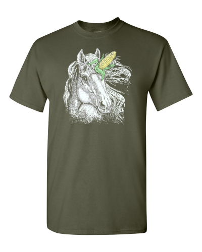 UniCORN on a military green adult tee