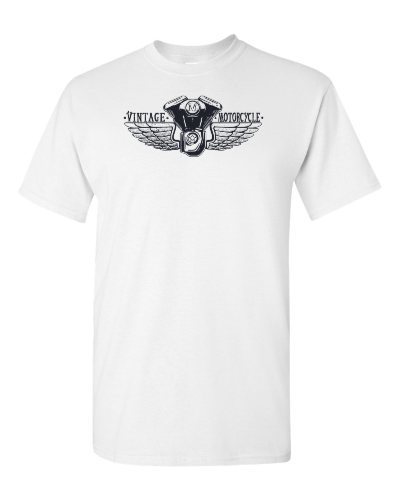 Vintage Motorcycle Wings on a white adult tee