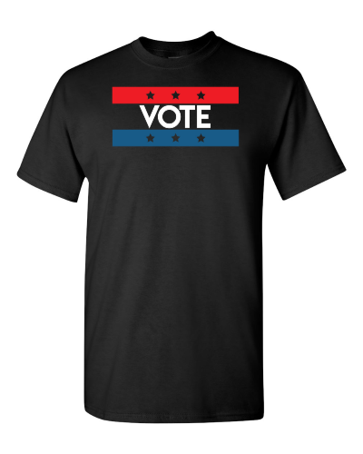 Vote Stars and Stripes on a black adult tee