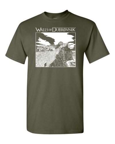Walls of Dubrovnik on a military green adult tee