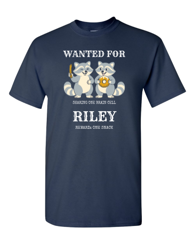 Wanted For on a navy adult tee