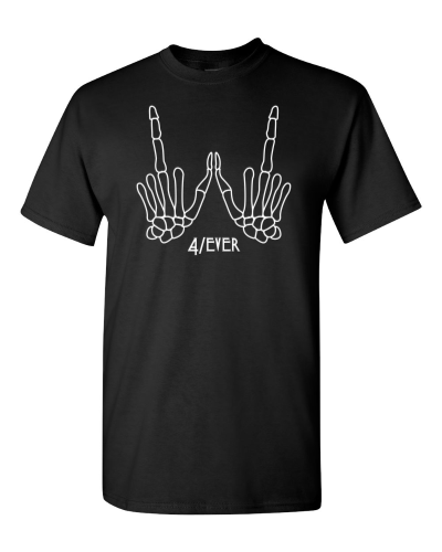 Whatever Forever Skeleton Hands on a black adult tee