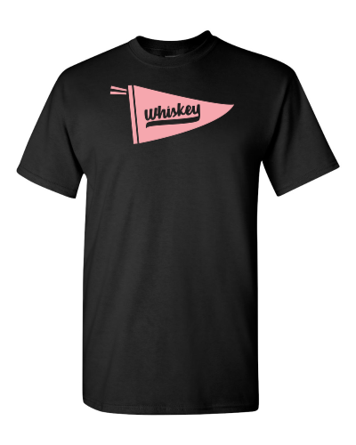 Whiskey Pennant on a black adult tee