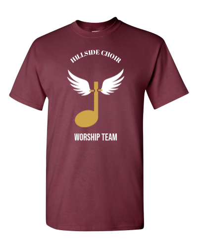 Worship Team Joyful Noise on a maroon adult tee