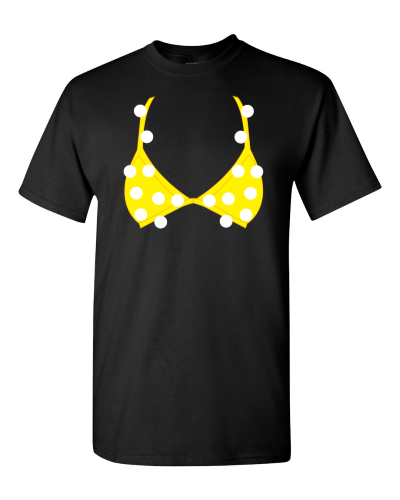 Yellow Polka Dot Bikini on a black adult tee
