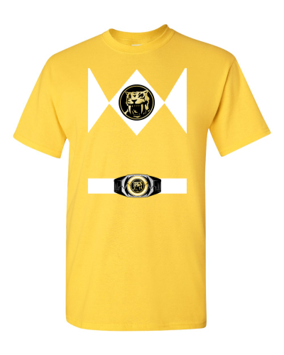 Yellow Ranger Hero Shirt on a daisy adult tee