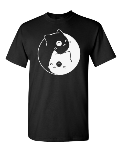 Yin Yang Cats on a black adult tee