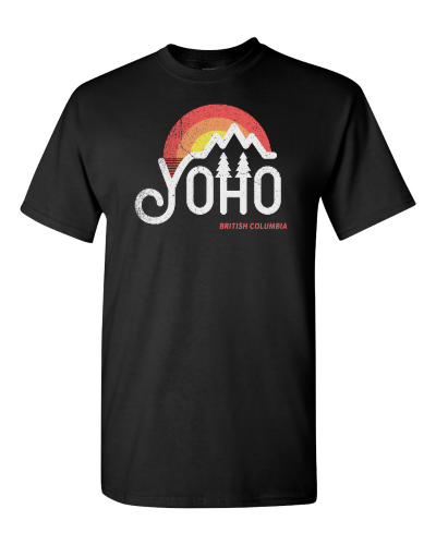 Yoho on a black adult tee
