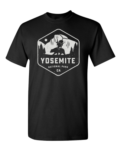 Yosemite on a black adult tee